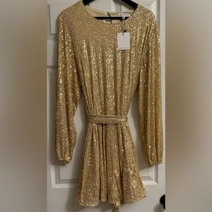 Gibson Latimer Gold Sequin Long Sleeve Dress